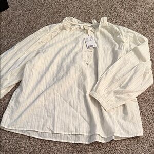 H&M Cream Blouse with Ruffle Collar